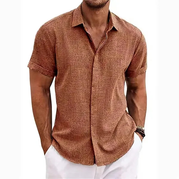 Men's Loose Linen Cotton Short Sleeve Beach Shirt