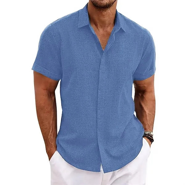 Men's Loose Linen Cotton Short Sleeve Beach Shirt