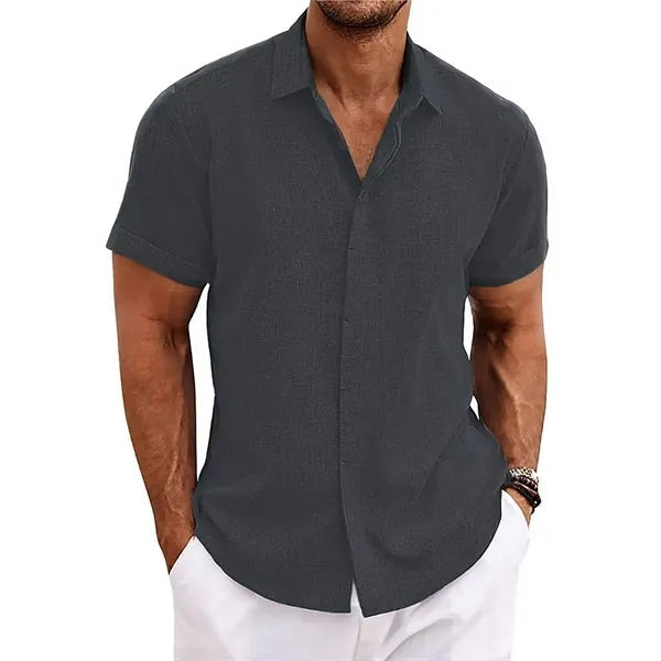 Men's Loose Linen Cotton Short Sleeve Beach Shirt