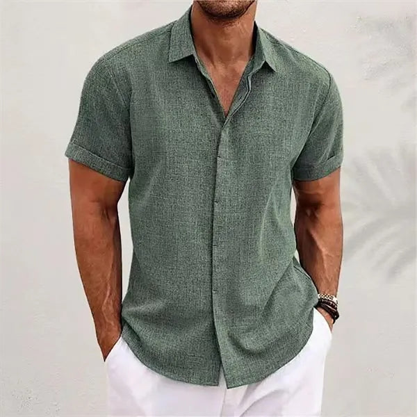 Men's Loose Linen Cotton Short Sleeve Beach Shirt