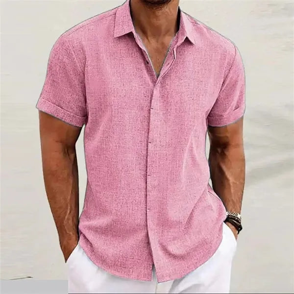 Men's Loose Linen Cotton Short Sleeve Beach Shirt