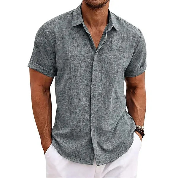 Men's Loose Linen Cotton Short Sleeve Beach Shirt