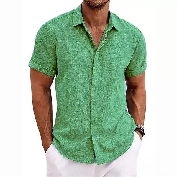Men's Loose Linen Cotton Short Sleeve Beach Shirt