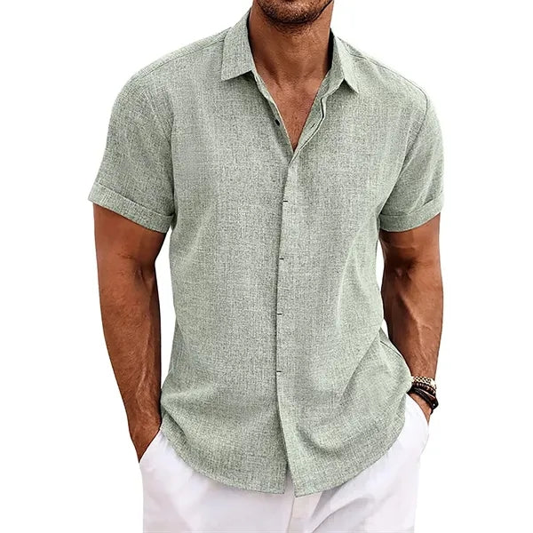 Men's Loose Linen Cotton Short Sleeve Beach Shirt