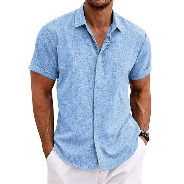 Men's Loose Linen Cotton Short Sleeve Beach Shirt