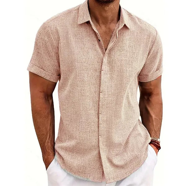 Men's Loose Linen Cotton Short Sleeve Beach Shirt