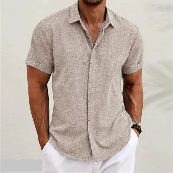 Men's Loose Linen Cotton Short Sleeve Beach Shirt