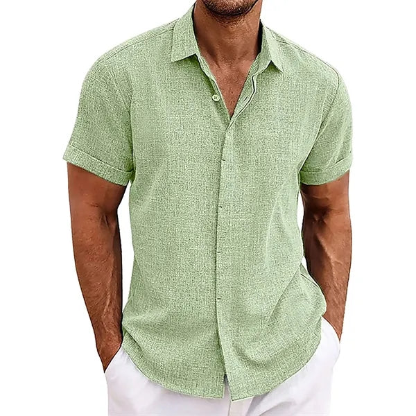 Men's Loose Linen Cotton Short Sleeve Beach Shirt