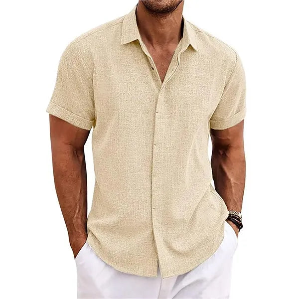 Men's Loose Linen Cotton Short Sleeve Beach Shirt