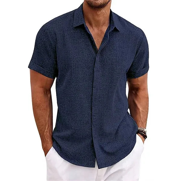 Men's Loose Linen Cotton Short Sleeve Beach Shirt