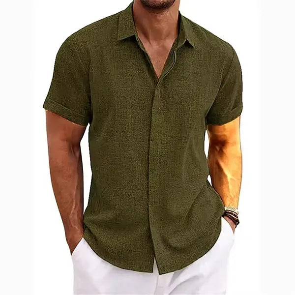 Men's Loose Linen Cotton Short Sleeve Beach Shirt