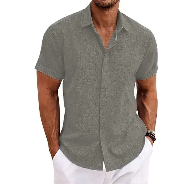 Men's Loose Linen Cotton Short Sleeve Beach Shirt