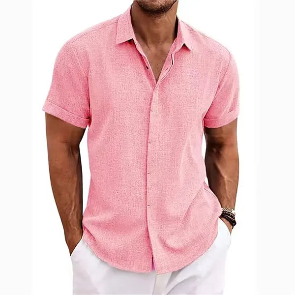Men's Loose Linen Cotton Short Sleeve Beach Shirt