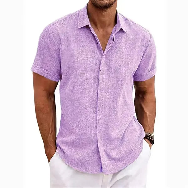 Men's Loose Linen Cotton Short Sleeve Beach Shirt