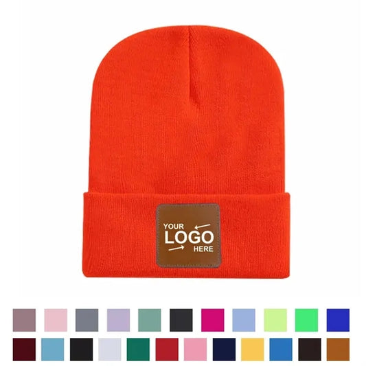 Leather Labeled Knit Beanie