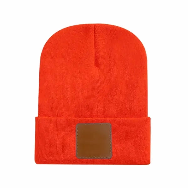 Leather Labeled Knit Beanie