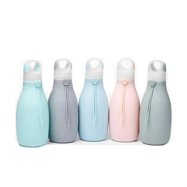 17oz bowling pin foldable silicone bottle with carabiner.