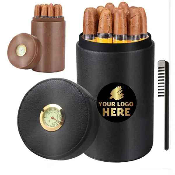 Portable Leather Travel Cigar Humidor Case with Built-In Hyg