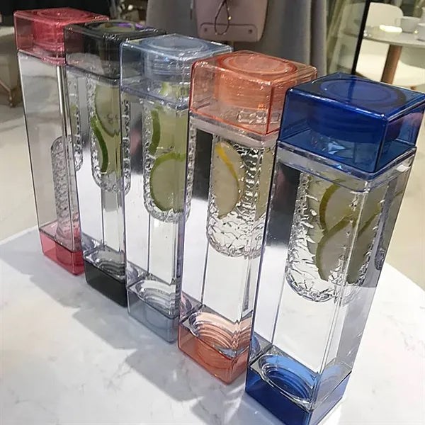 Double Lids 16 Oz Square Fruit Infuser Water Bottle