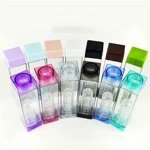 Double Lids 16 Oz Square Fruit Infuser Water Bottle