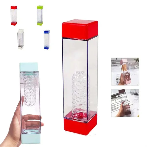 Double Lids 16 Oz Square Fruit Infuser Water Bottle