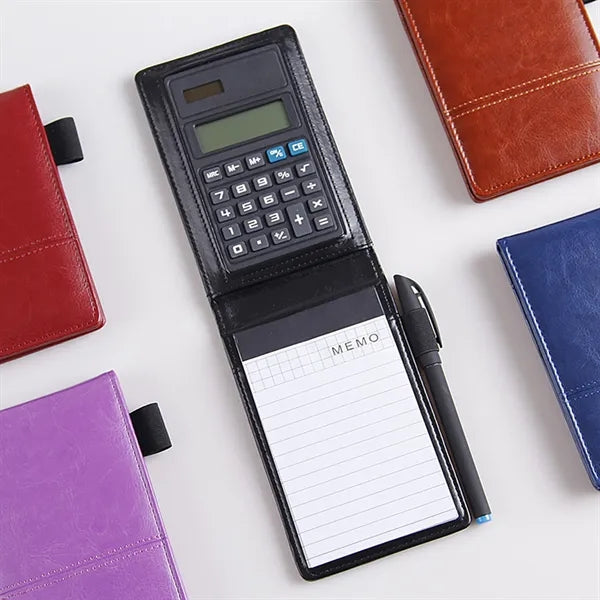 Leather Pocket Memo Notepad With Built In Calculator