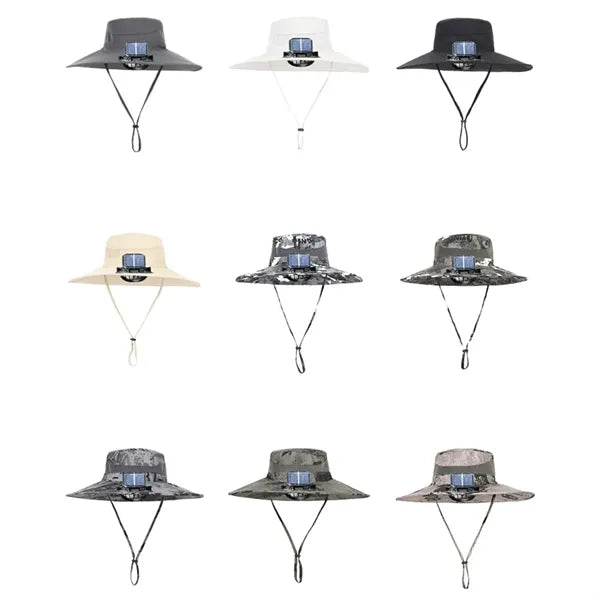 Camo Solar Powered Bucket Hat with Cooling Fan