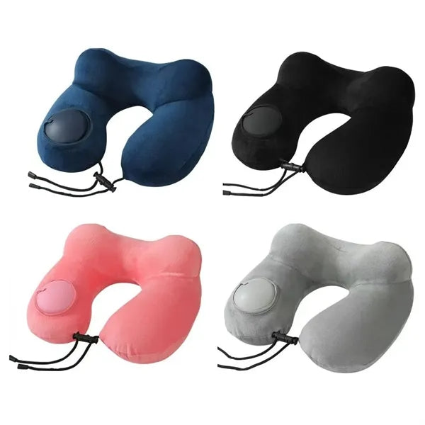 Inflatable Travel Neck Pillow with Built-in Pump