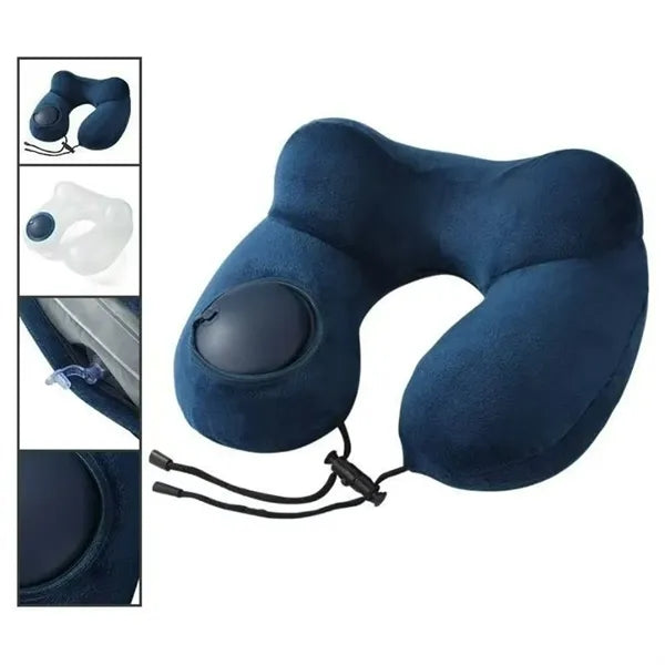 Inflatable Travel Neck Pillow with Built-in Pump