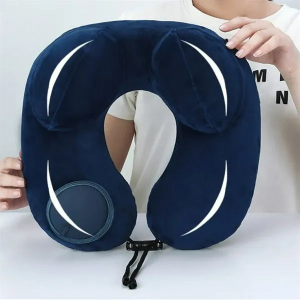 Inflatable Travel Neck Pillow with Built-in Pump