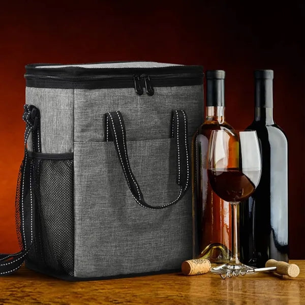 Insulated Wine Bottle Tote Bag With Divider Compartments