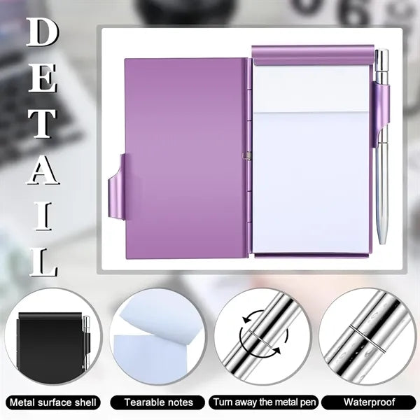 Metal Pocket 60-Page Sheets Notebook Holder with Pen Set