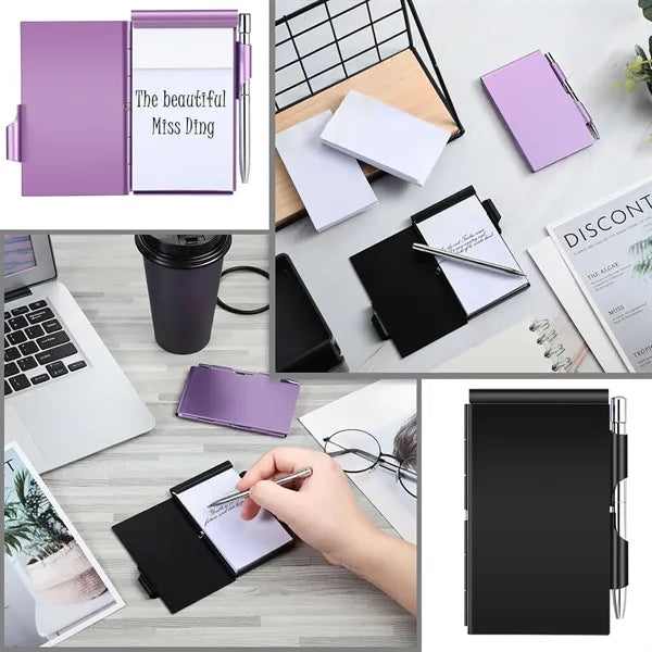 Metal Pocket 60-Page Sheets Notebook Holder with Pen Set