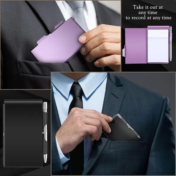 Metal Pocket 60-Page Sheets Notebook Holder with Pen Set