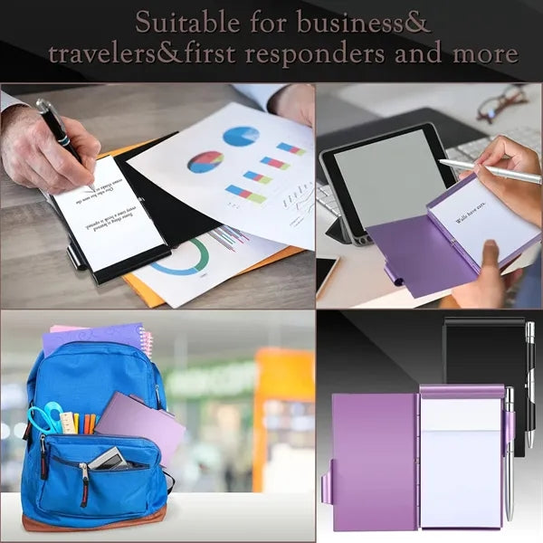 Metal Pocket 60-Page Sheets Notebook Holder with Pen Set