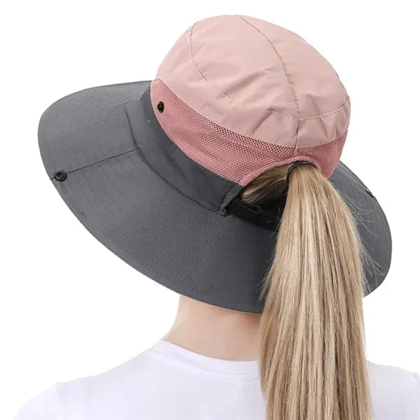 Wide Brim Ponytail Outdoor Sun Hat