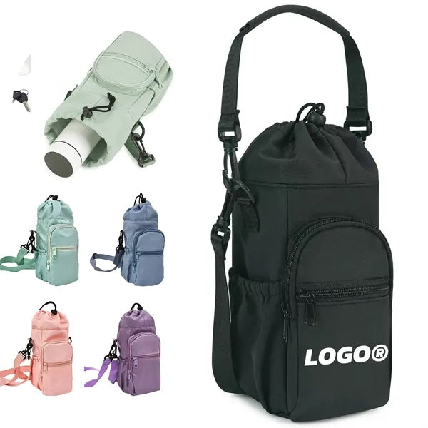 Insulated Water Bottle Shoulder Bag With Zipper Pockets