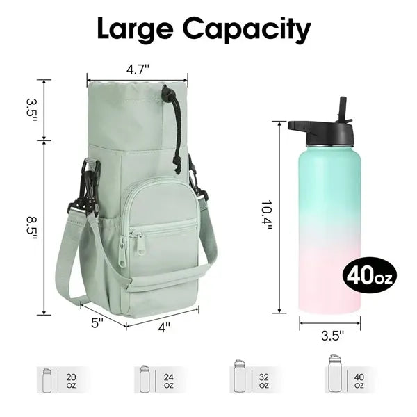 Insulated Water Bottle Shoulder Bag With Zipper Pockets
