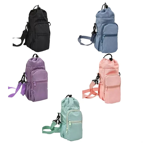 Insulated Water Bottle Shoulder Bag With Zipper Pockets