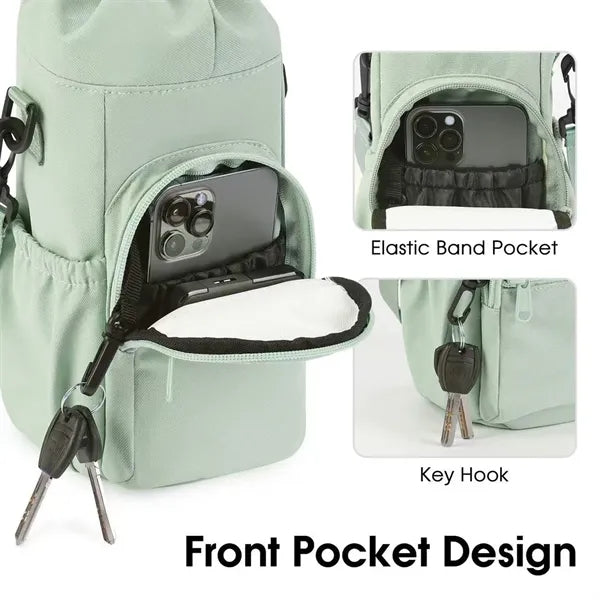 Insulated Water Bottle Shoulder Bag With Zipper Pockets