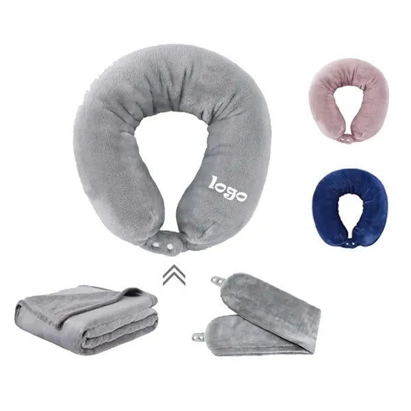 2 in 1 Neck Pillow and Soft Fleece Flight Blanket