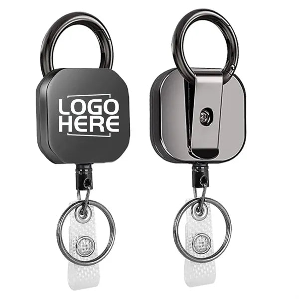 Square Zinc Alloy Retractable Keychain
