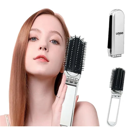Compact Folding Hair Brush With Mirror