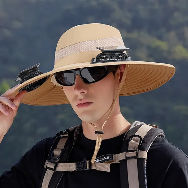 Solar Wide Brim Sun Hat with 2 Solar Fan