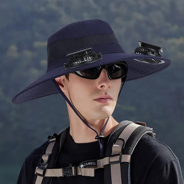 Solar Wide Brim Sun Hat with 2 Solar Fan