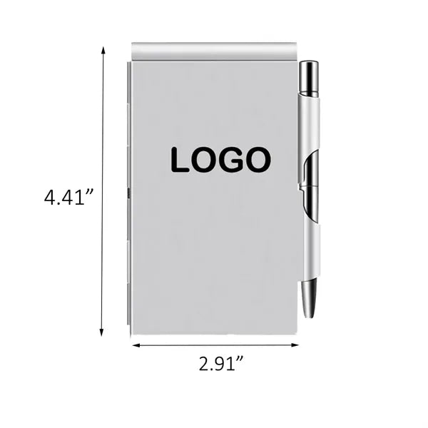 Aluminum Card Holder with Pen and Tear-Off Notepad