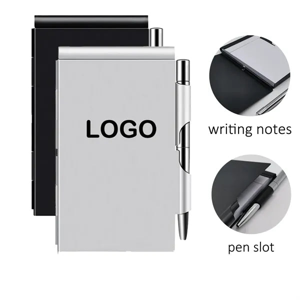Aluminum Card Holder with Pen and Tear-Off Notepad