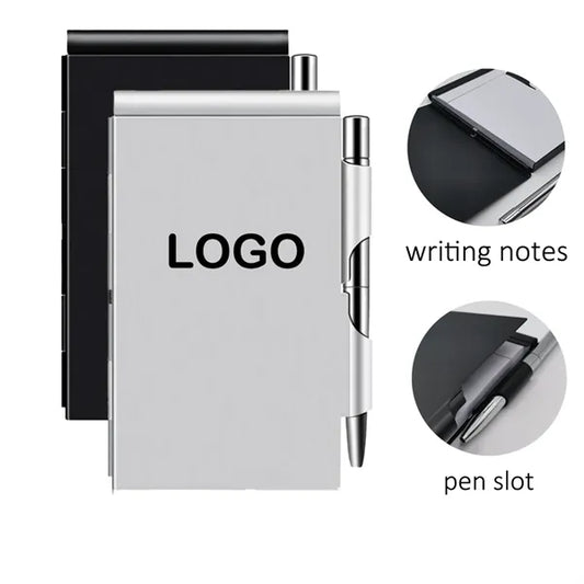 Aluminum Card Holder with Pen and Tear-Off Notepad