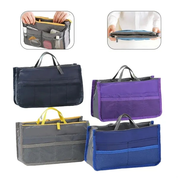 Womens Multi Pocket Handbag Organizer Travel Cosmetic Bag