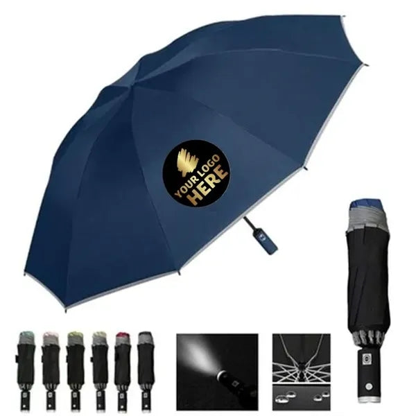 46" Umbrella with Safe Reflective Stripe and LED Flashlight